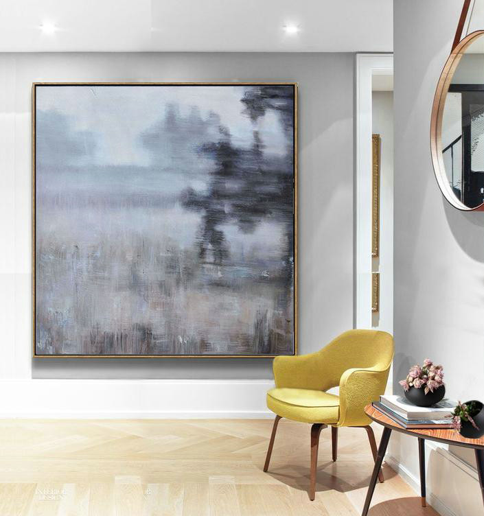 Original Abstract Painting Extra Large Canvas Art,Oversized Abstract Landscape Oil Painting,Canvas Artwork For Sale,Gray,Green,Black.etc